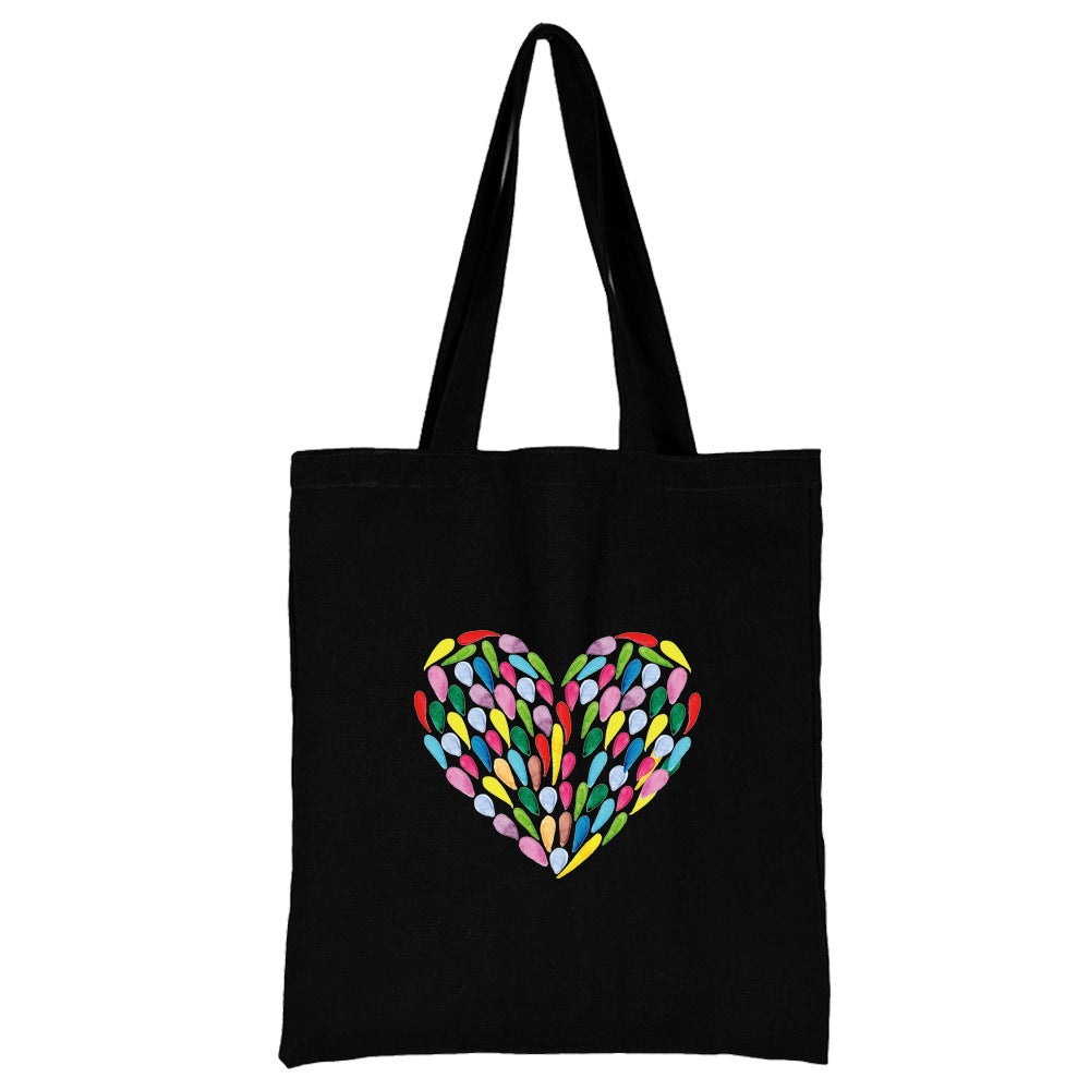 Wholesale Love Pattern Printed Canvas Bag Environmental Protection Handbag Shopping Bag